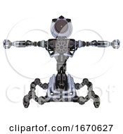 Poster, Art Print Of Automaton Containing Green Dot Eye Corn Row Plastic Hair And Heavy Upper Chest And No Chest Plating And Insect Walker Legs Blue Tint Toon T-Pose