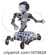 Poster, Art Print Of Automaton Containing Green Dot Eye Corn Row Plastic Hair And Heavy Upper Chest And No Chest Plating And Insect Walker Legs Blue Tint Toon Interacting