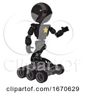 Poster, Art Print Of Robot Containing Round Head And Maru Eyes And Light Chest Exoshielding And Yellow Star And Six-Wheeler Base Toon Black Scribbles Sketch Interacting