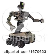 Poster, Art Print Of Mech Containing Humanoid Face Mask And Two-Face Black White Mask And Heavy Upper Chest And No Chest Plating And Six-Wheeler Base Grungy Fiberglass Interacting