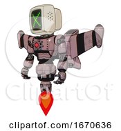 Poster, Art Print Of Mech Containing Old Computer Monitor And Pixel X And Light Chest Exoshielding And Red Energy Core And Stellar Jet Wing Rocket Pack And Jet Propulsion Grayish Pink