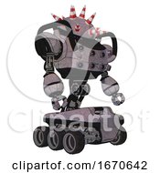Poster, Art Print Of Mech Containing Red And White Cone Dome Head And Heavy Upper Chest And Chest Energy Sockets And Six-Wheeler Base Dark Sketch Facing Left View