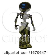 Poster, Art Print Of Bot Containing Digital Display Head And Three Horizontal Line Design And Light Chest Exoshielding And No Chest Plating And Prototype Exoplate Legs Grunge Army Green Hero Pose