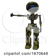 Poster, Art Print Of Bot Containing Digital Display Head And Three Horizontal Line Design And Light Chest Exoshielding And No Chest Plating And Prototype Exoplate Legs Grunge Army Green