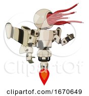 Poster, Art Print Of Automaton Containing Bright Red Jellyfish Tentacles Fiber Optic Design And Light Chest Exoshielding And Prototype Exoplate Chest And Stellar Jet Wing Rocket Pack And Jet Propulsion Off White Toon