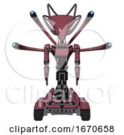 Poster, Art Print Of Cyborg Containing Flat Elongated Skull Head And Cables And Light Chest Exoshielding And Ultralight Chest Exosuit And Blue-Eye Cam Cable Tentacles And Six-Wheeler Base Muavewood Halftone Front View