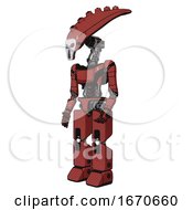 Poster, Art Print Of Cyborg Containing Flat Elongated Skull Head And Light Chest Exoshielding And Ultralight Chest Exosuit And Prototype Exoplate Legs Light Brick Red Facing Right View