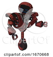 Poster, Art Print Of Mech Containing Digital Display Head And Sleeping Face And Heavy Upper Chest And Heavy Mech Chest And Unicycle Wheel Grunge Matted Orange Fight Or Defense Pose