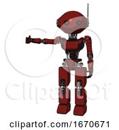Poster, Art Print Of Robot Containing Oval Wide Head And Small Red Led Eyes And Retro Antenna With Light And Light Chest Exoshielding And Ultralight Chest Exosuit And Prototype Exoplate Legs Matted Red