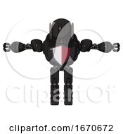 Poster, Art Print Of Bot Containing Round Head And Three Lens Sentinel Visor And Heavy Upper Chest And Red Shield Defense Design And Prototype Exoplate Legs Dirty Black T-Pose