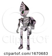 Poster, Art Print Of Bot Containing Grey Alien Style Head And Green Inset Eyes And Light Chest Exoshielding And Rocket Pack And No Chest Plating And Ultralight Foot Exosuit Sketch Pad Doodle Lines
