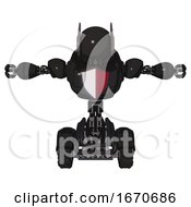 Poster, Art Print Of Cyborg Containing Round Head And Head Winglets And Heavy Upper Chest And Red Shield Defense Design And Tank Tracks Clean Black T-Pose