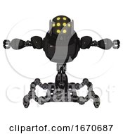 Poster, Art Print Of Droid Containing Round Head And Yellow Eyes Array And Heavy Upper Chest And Insect Walker Legs Dirty Black T-Pose