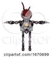Poster, Art Print Of Droid Containing Jellyfish Style Head Red Fiber Optic Tentacles And Light Chest Exoshielding And Yellow Star And Rocket Pack And Ultralight Foot Exosuit Sketch Pad Wet Ink Smudge T-Pose