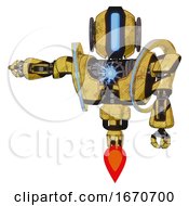 Poster, Art Print Of Bot Containing Round Head And Large Vertical Visor And Heavy Upper Chest And Heavy Mech Chest And Spectrum Fusion Core Chest And Jet Propulsion Construction Yellow Halftone