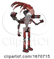 Poster, Art Print Of Mech Containing Flat Elongated Skull Head And Light Chest Exoshielding And Minigun Back Assembly And No Chest Plating And Ultralight Foot Exosuit Light Brick Red Interacting