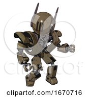 Poster, Art Print Of Automaton Containing Round Head And Three Lens Sentinel Visor And Head Winglets And Heavy Upper Chest And Heavy Mech Chest And Prototype Exoplate Legs Desert Tan Painted Fight Or Defense Pose