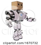 Automaton Containing Dual Retro Camera Head And Cardboard Box Head And Heavy Upper Chest And Heavy Mech Chest And Blue Energy Fission Element Chest And Light Leg Exoshielding And Spike Foot Mod