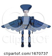 Poster, Art Print Of Mech Containing Flat Elongated Skull Head And Light Chest Exoshielding And Prototype Exoplate Chest And Pilots Wings Assembly And Ultralight Foot Exosuit Blue Halftone Front View