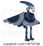 Poster, Art Print Of Mech Containing Flat Elongated Skull Head And Light Chest Exoshielding And Prototype Exoplate Chest And Pilots Wings Assembly And Ultralight Foot Exosuit Blue Halftone Facing Left View