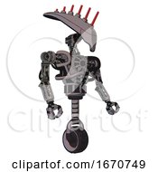 Poster, Art Print Of Mech Containing Flat Elongated Skull Head And Heavy Upper Chest And No Chest Plating And Unicycle Wheel Halftone Gray Facing Left View