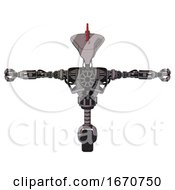 Poster, Art Print Of Mech Containing Flat Elongated Skull Head And Heavy Upper Chest And No Chest Plating And Unicycle Wheel Halftone Gray T-Pose