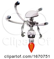 Bot Containing Dome Head And Light Chest Exoshielding And Blue Eye Cam Cable Tentacles And No Chest Plating And Jet Propulsion White Halftone Toon Hero Pose