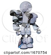 Poster, Art Print Of Droid Containing Dots Array Face And Heavy Upper Chest And Heavy Mech Chest And Light Leg Exoshielding And Megneto-Hovers Foot Mod Blue Tint Toon Facing Left View