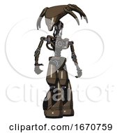 Poster, Art Print Of Bot Containing Flat Elongated Skull Head And Light Chest Exoshielding And No Chest Plating And Light Leg Exoshielding And Stomper Foot Mod Light Brown Halftone Hero Pose
