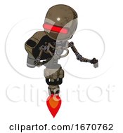 Poster, Art Print Of Android Containing Round Head And Horizontal Red Visor And Light Chest Exoshielding And Rocket Pack And No Chest Plating And Jet Propulsion Desert Tan Painted Fight Or Defense Pose