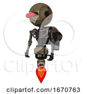Poster, Art Print Of Android Containing Round Head And Horizontal Red Visor And Light Chest Exoshielding And Rocket Pack And No Chest Plating And Jet Propulsion Desert Tan Painted Standing Looking Right Restful Pose