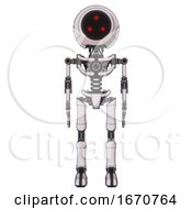 Poster, Art Print Of Automaton Containing Three Led Eyes Round Head And Light Chest Exoshielding And No Chest Plating And Ultralight Foot Exosuit White Halftone Toon Front View
