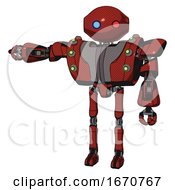 Poster, Art Print Of Droid Containing Oval Wide Head And Giant Blue And Red Led Eyes And Heavy Upper Chest And Heavy Mech Chest And Green Cable Sockets Array And Ultralight Foot Exosuit Cherry Tomato Red