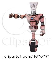 Poster, Art Print Of Cyborg Containing Humanoid Face Mask And Slashes War Paint And Light Chest Exoshielding And Blue Energy Core And Unicycle Wheel Toon Pink Tint Arm Out Holding Invisible Object