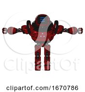 Poster, Art Print Of Android Containing Digital Display Head And Three Horizontal Line Design And Heavy Upper Chest And Triangle Of Blue Leds And Prototype Exoplate Legs Grunge Dots Dark Red T-Pose