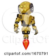 Poster, Art Print Of Bot Containing Round Head And Yellow Eyes Array And Light Chest Exoshielding And Prototype Exoplate Chest And Jet Propulsion Construction Yellow Halftone Hero Pose
