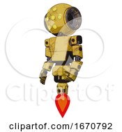 Poster, Art Print Of Bot Containing Round Head And Yellow Eyes Array And Light Chest Exoshielding And Prototype Exoplate Chest And Jet Propulsion Construction Yellow Halftone Facing Right View