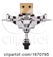 Poster, Art Print Of Cyborg Containing Dual Retro Camera Head And Cardboard Box Head And Light Chest Exoshielding And Ultralight Chest Exosuit And Stellar Jet Wing Rocket Pack And Unicycle Wheel White Halftone Toon