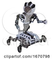 Poster, Art Print Of Automaton Containing Green Dot Eye Corn Row Plastic Hair And Heavy Upper Chest And No Chest Plating And Insect Walker Legs Blue Tint Toon Fight Or Defense Pose
