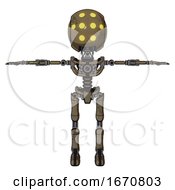 Robot Containing Round Head And Yellow Eyes Array And Light Chest Exoshielding And No Chest Plating And Ultralight Foot Exosuit Desert Tan Painted T Pose
