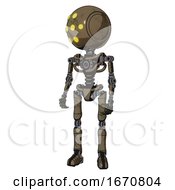Poster, Art Print Of Robot Containing Round Head And Yellow Eyes Array And Light Chest Exoshielding And No Chest Plating And Ultralight Foot Exosuit Desert Tan Painted Standing Looking Right Restful Pose