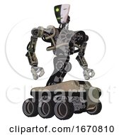 Poster, Art Print Of Mech Containing Humanoid Face Mask And Two-Face Black White Mask And Heavy Upper Chest And No Chest Plating And Six-Wheeler Base Grungy Fiberglass Hero Pose