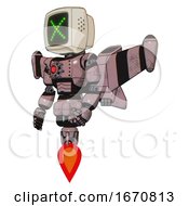 Poster, Art Print Of Mech Containing Old Computer Monitor And Pixel X And Light Chest Exoshielding And Red Energy Core And Stellar Jet Wing Rocket Pack And Jet Propulsion Grayish Pink Facing Right View