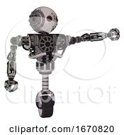Mech Containing Oval Wide Head And Small Red Led Eyes And Steampunk Iron Bands With Bolts And Heavy Upper Chest And No Chest Plating And Unicycle Wheel Grunge Sketch Dots