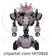 Poster, Art Print Of Mech Containing Red And White Cone Dome Head And Heavy Upper Chest And Chest Energy Sockets And Six-Wheeler Base Dark Sketch Front View
