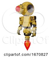 Poster, Art Print Of Mech Containing Round Head And Red Laser Crystal Array And Light Chest Exoshielding And Prototype Exoplate Chest And Jet Propulsion Construction Yellow Halftone Standing Looking Right Restful Pose