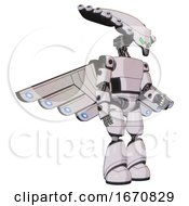 Poster, Art Print Of Mech Containing Flat Elongated Skull Head And Light Chest Exoshielding And Prototype Exoplate Chest And Cherub Wings Design And Light Leg Exoshielding White Halftone Toon Facing Left View