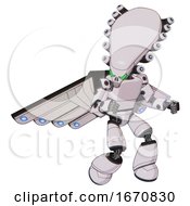 Poster, Art Print Of Mech Containing Flat Elongated Skull Head And Light Chest Exoshielding And Prototype Exoplate Chest And Cherub Wings Design And Light Leg Exoshielding White Halftone Toon Fight Or Defense Pose