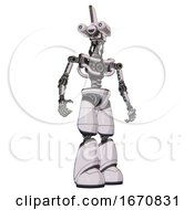 Poster, Art Print Of Automaton Containing Dual Retro Camera Head And Reversed Fin Head And Light Chest Exoshielding And No Chest Plating And Light Leg Exoshielding White Halftone Toon Hero Pose