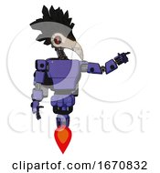 Poster, Art Print Of Automaton Containing Bird Skull Head And Red Line Eyes And Crow Feather Design And Light Chest Exoshielding And Prototype Exoplate Chest And Rocket Pack And Jet Propulsion Primary Blue Halftone
